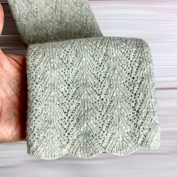 Ann Taylor Cashmere Lace Sweater Gray Silver Sparkly Scalloped Scoop Neck sz Mp - Picture 8 of 13